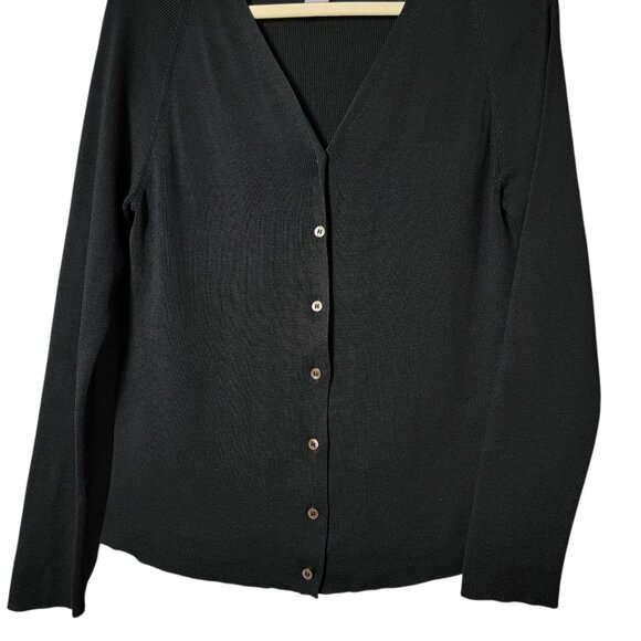 Laura Leigh Womens Black Silk Minimalist Business Casual Work Cardigan Sweater L - Picture 4 of 9